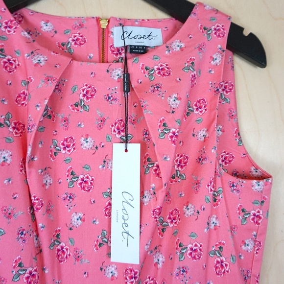 NWT Closet London Pink Floral Skater Dress - Picture 7 of 8
